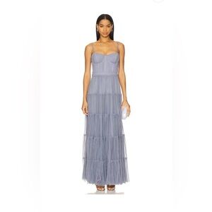 Astr Lavender-Blue Tiered Tulle Maxi Dress